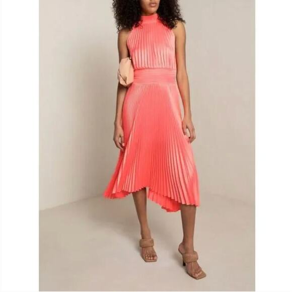 NEW A.L.C. $595 Coral Pink Renzo Pleated Blouson Dress - Picture 2 of 10